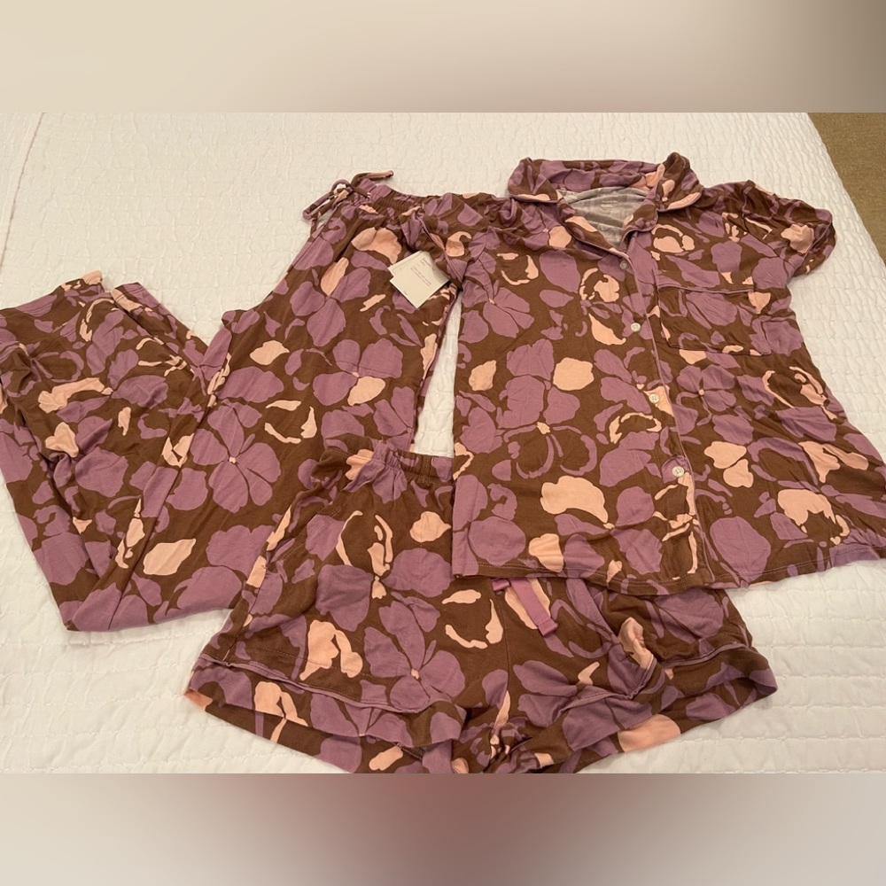 Stars above 3 piece pajama set purple/brown shorts size xs/s